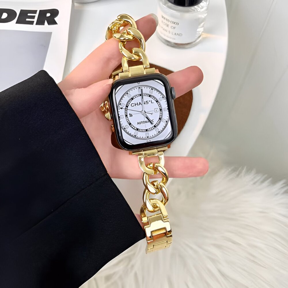 Apple Watch Band Adjustable Stylish Silver Stainless Chain Watch Band - Gold